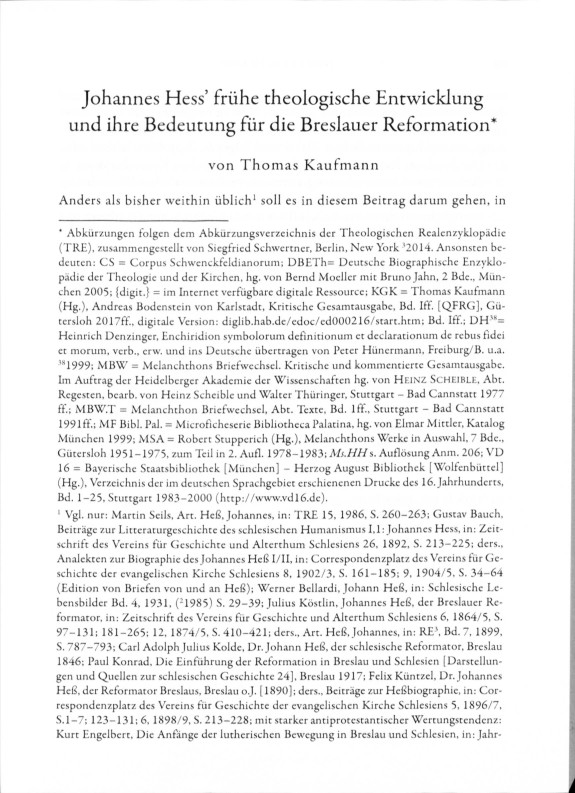 Cover von Johannes Hess' frühe theologische Entwicklung und ihre Bedeutung für die Breslauer Reformation